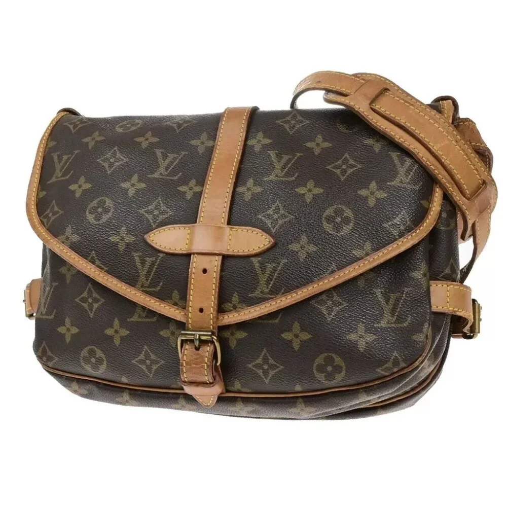 LOUIS VUITTON Logo Saumur 30 Shoulder Bag Monogram Leather Brown